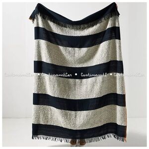 Anthropologie Handwoven Lenna Throw Blanket Black Cream